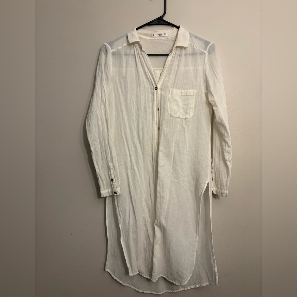Mango Long White Button-Front Tunic